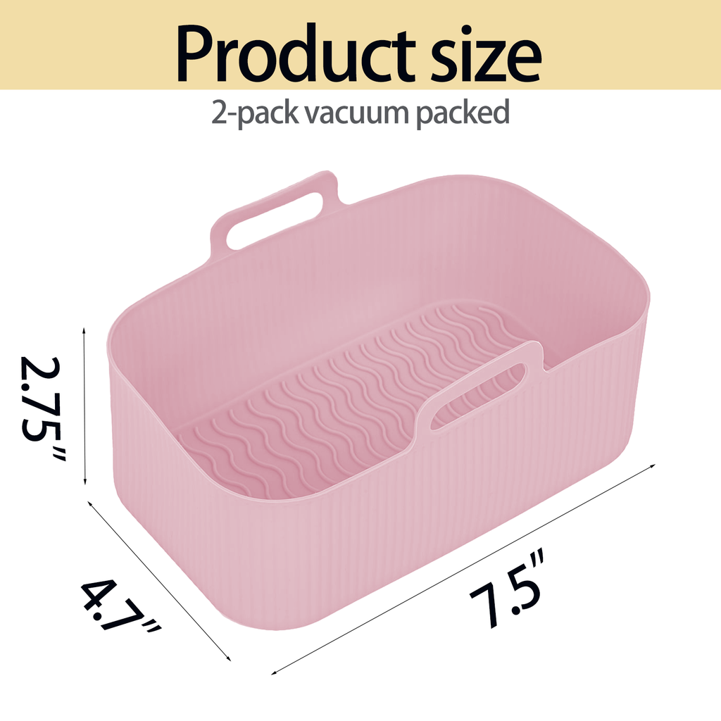 Silicone Air Fryer Liners for Ninja - Reusable 8 Qt Bowl for Foodi DZ201 Dual Basket Airfryer - Rectangular 2-pack 2025 Upgraded Food Safe Silicone Baking Tray Pink (PINK)