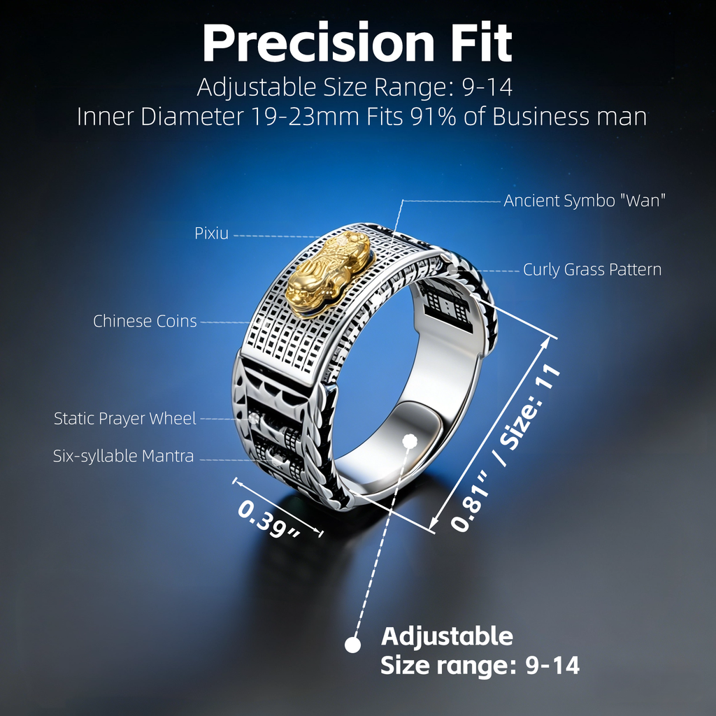 Lovdiot Business Wealth Pixiu Ring: temple Blessed - Symbol Of Strategic Abundance For Entrepreneurs Negotiations Signings & Financial Success Adjustable 19-23mm - Velvet Gift Box