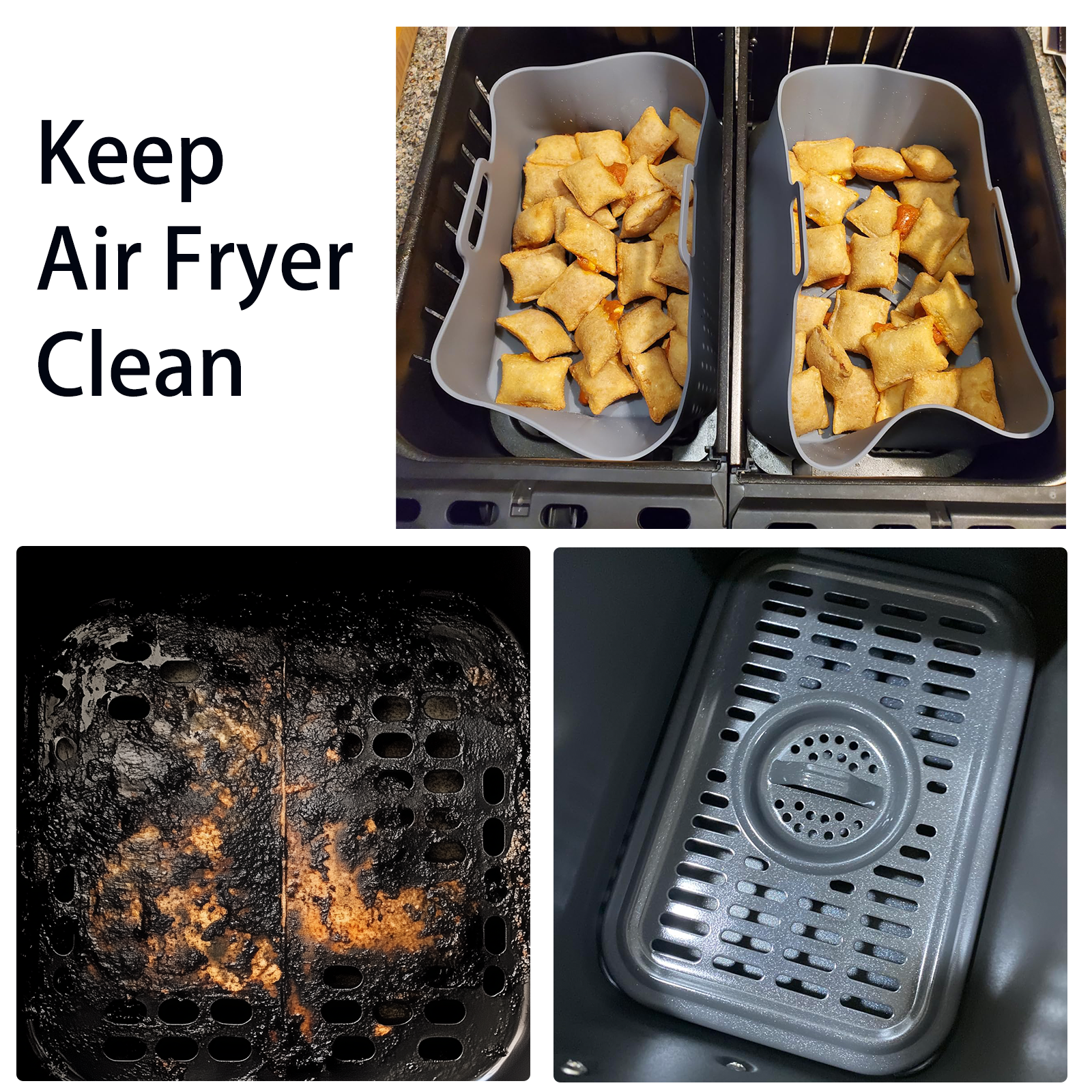 Silicone Air Fryer Liners for Ninja - Reusable 8 Qt Bowl for Foodi DZ201 Dual Basket Airfryer - Rectangular 2-pack 2025 Upgraded Food Safe Silicone Baking Tray Gray (Gray)
