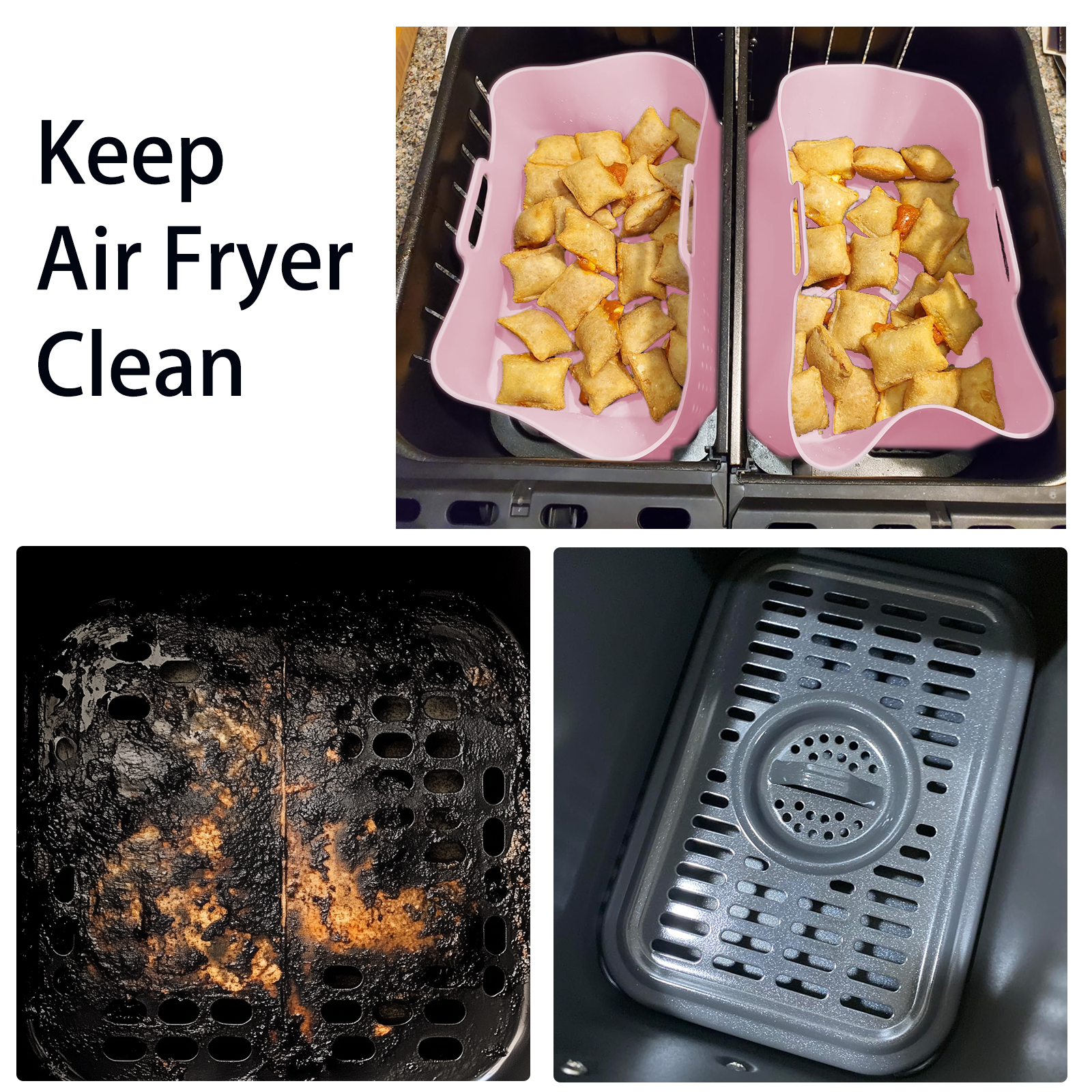 Silicone Air Fryer Liners for Ninja - Reusable 8 Qt Bowl for Foodi DZ201 Dual Basket Airfryer - Rectangular 2-pack 2025 Upgraded Food Safe Silicone Baking Tray Pink (PINK)