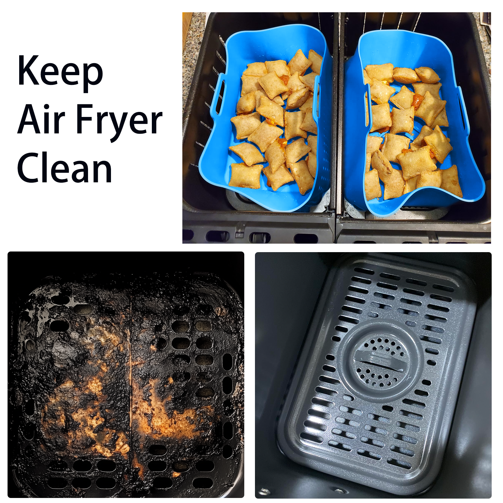 Silicone Air Fryer Liners for Ninja - Reusable 8 Qt Bowl for Foodi DZ201 Dual Basket Airfryer - Rectangular 2-pack 2025 Upgraded Food Safe Silicone Baking Tray Blue (BLUE)