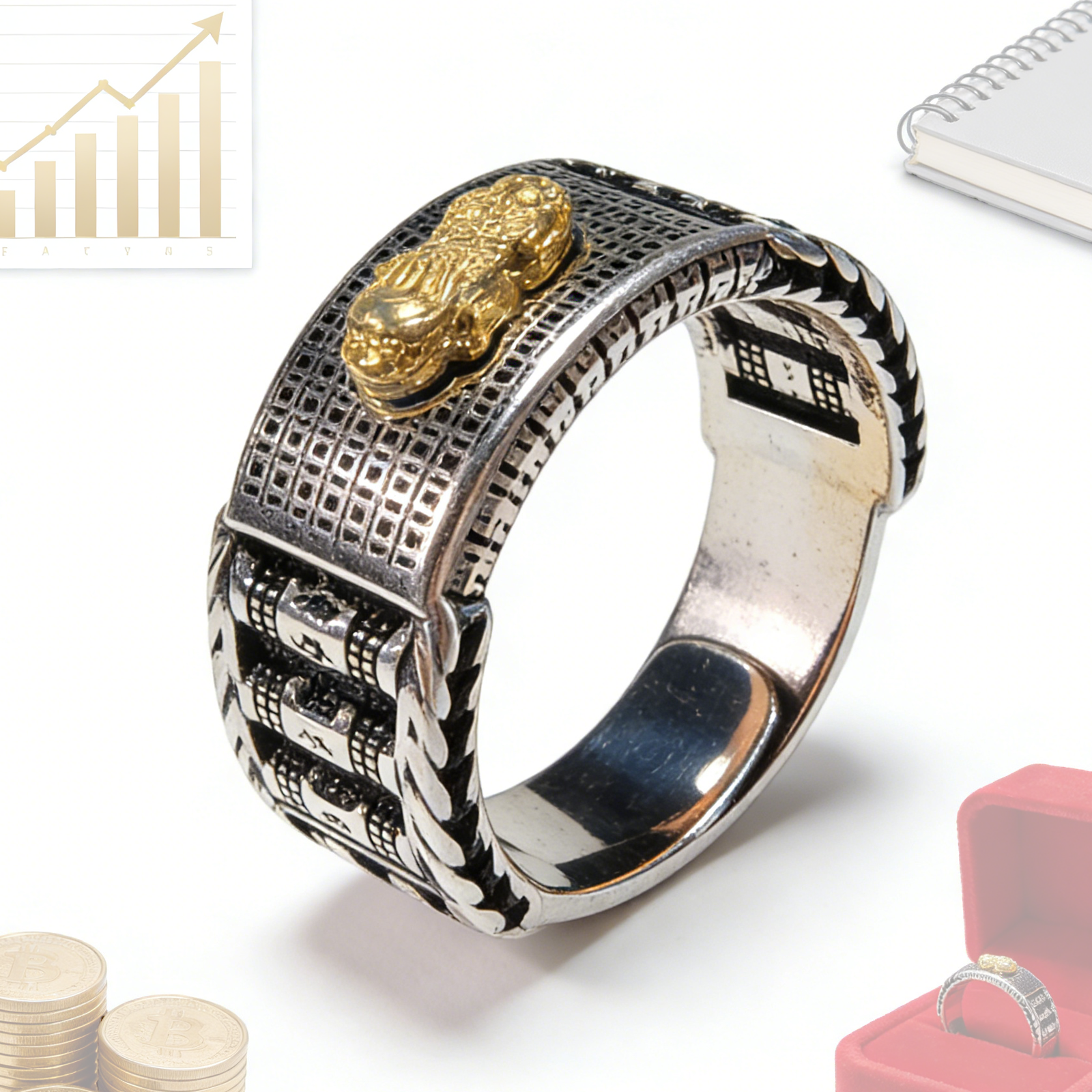 Lovdiot Business Wealth Pixiu Ring: temple Blessed - Symbol Of Strategic Abundance For Entrepreneurs Negotiations Signings & Financial Success Adjustable 19-23mm - Velvet Gift Box